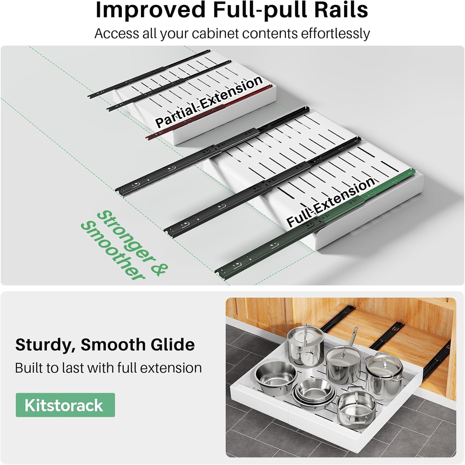 Thumbnail 3 de Pull out Cabinet Organizer, Wider Expandable 14-24" Heavy-Duty Slide-Out Drawers (3 Rails) for Pots and Shelves