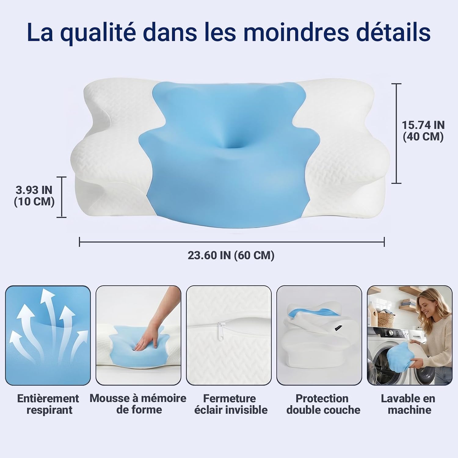 Thumbnail 1 de COSYLAND Oreiller Ergonomique Cervical – Oreiller Papillon Bleu pour sommeil en position latérale, dos et ventre
