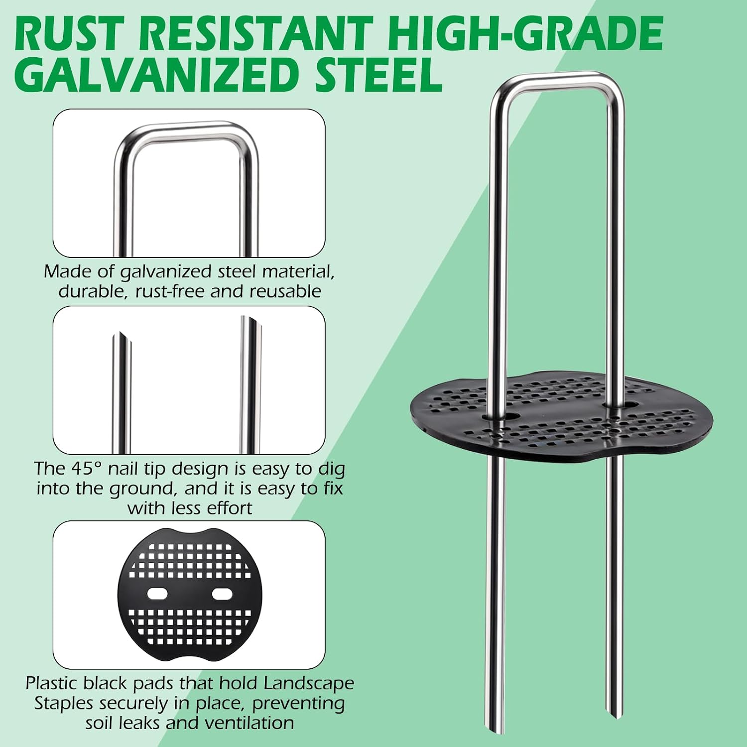 Thumbnail 3 de Finderomend 4*30*100mm Garden Staples, Galvanized Steel, 100 Stakes and 100 Pads