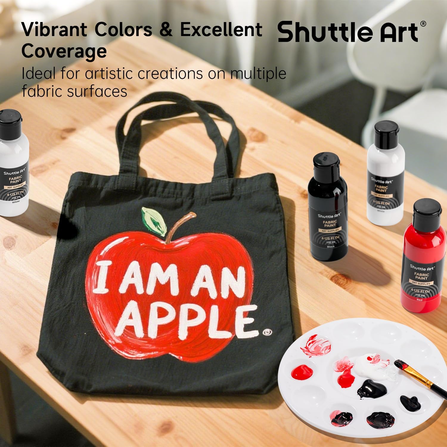 Thumbnail 5 de Shuttle Art schwarze Textilfarbe waschmaschinenfest (118 ml) für Stoffmalerei auf T‑Shirts, Jeans, Schuhe