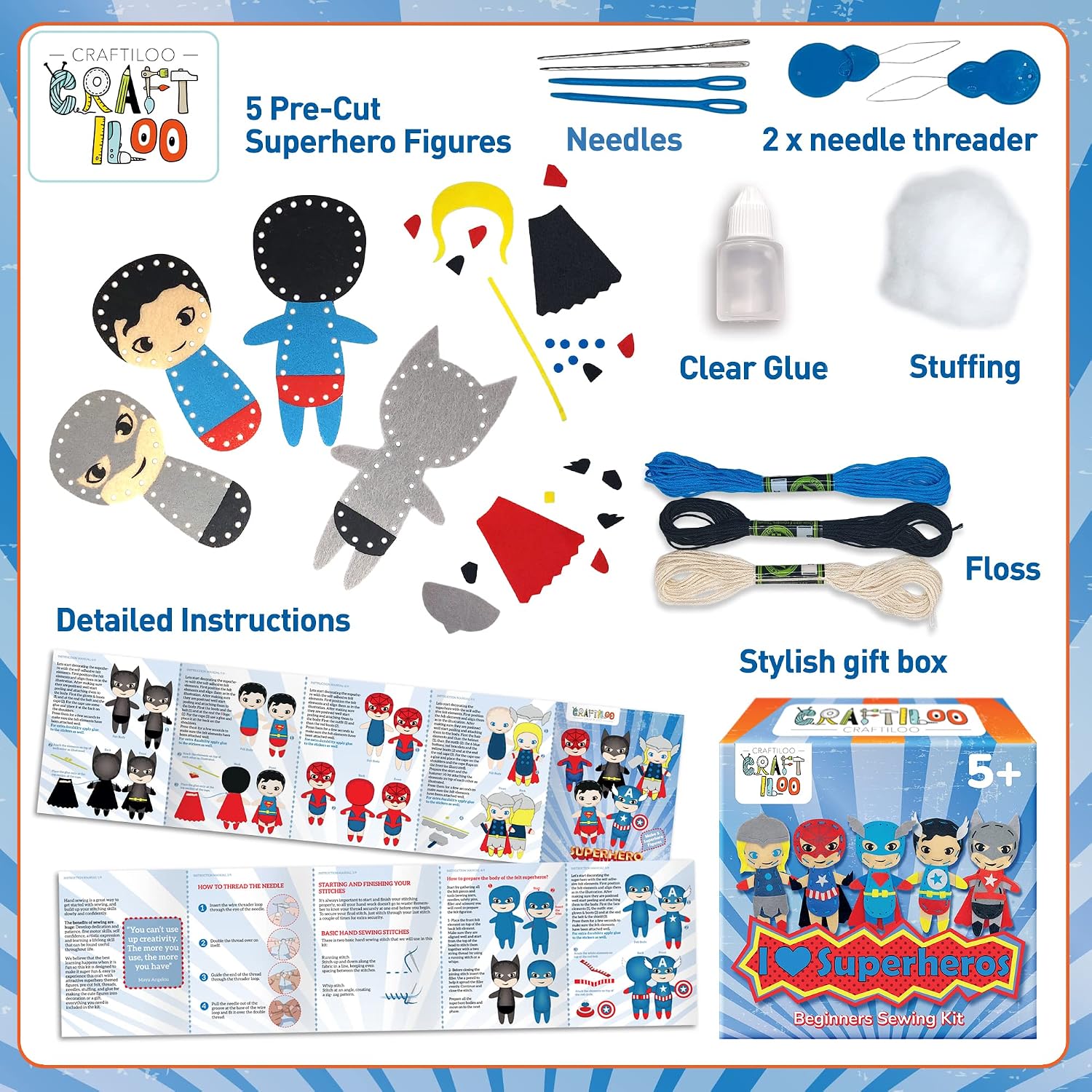 Detalle de Superhero Sewing Kit for Kids, 5 Felt Projects