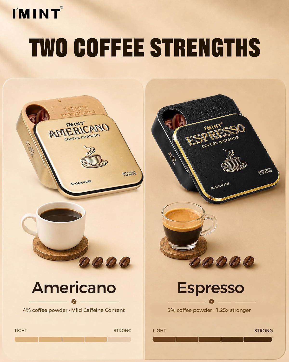 Thumbnail 6 de I'MINT Sugar-Free Coffee Candy Duo, Espresso & Americano, Xylitol Iron Tins