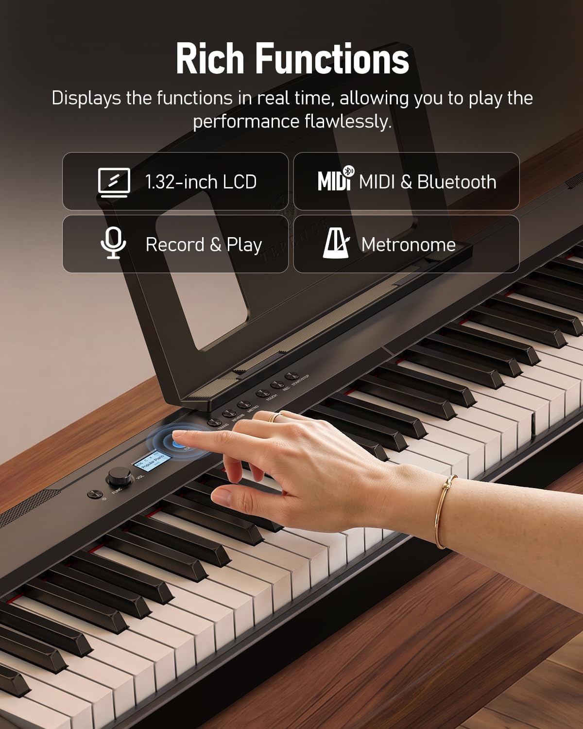 Detalle 2 de Rhymo FP88H Folding Digital Piano, 88-Key Hammer Action with Bluetooth