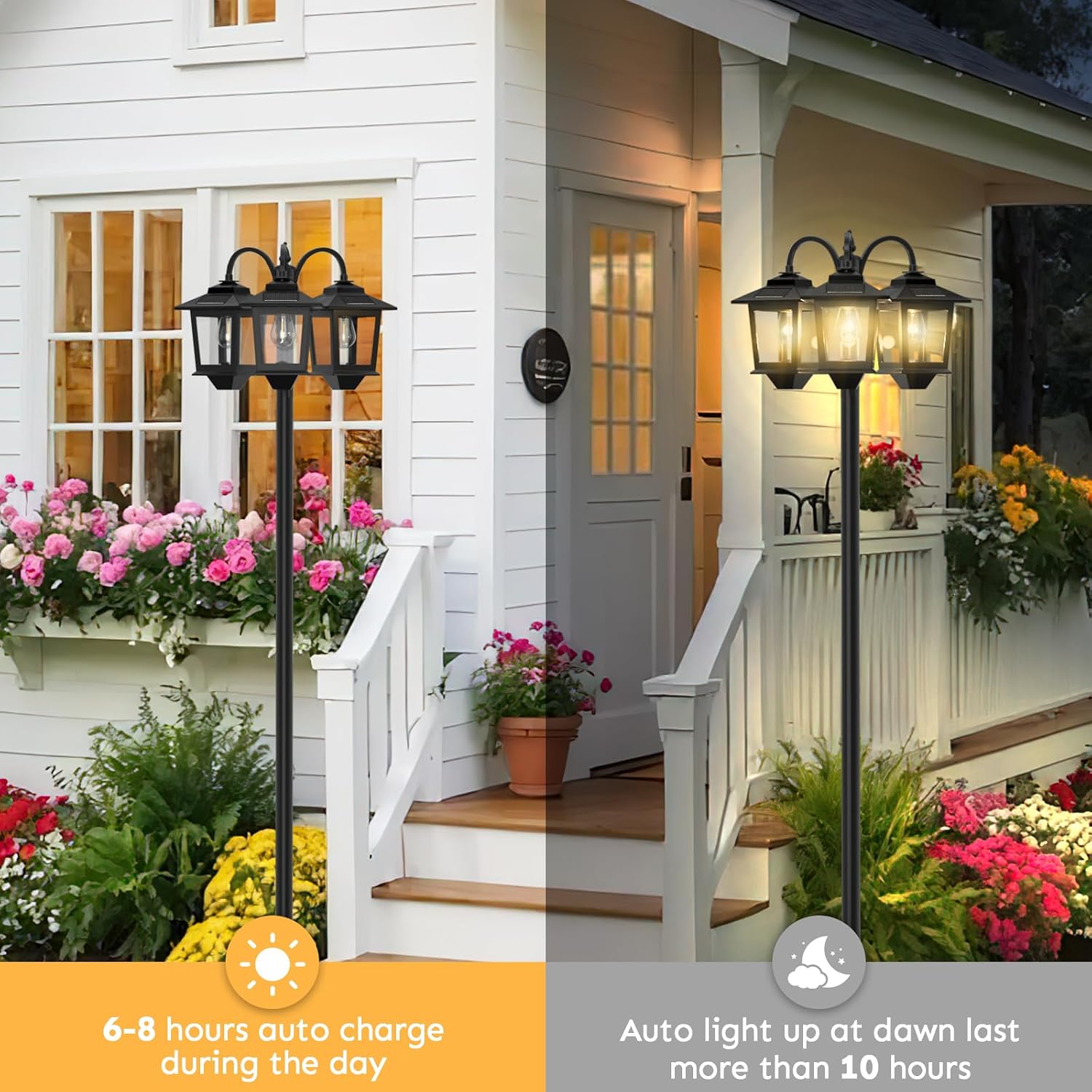 Detalle de Joyoowild 05H-CA-01 73-Inch Solar Lamp Post, 3-Head, 3000K, IP44