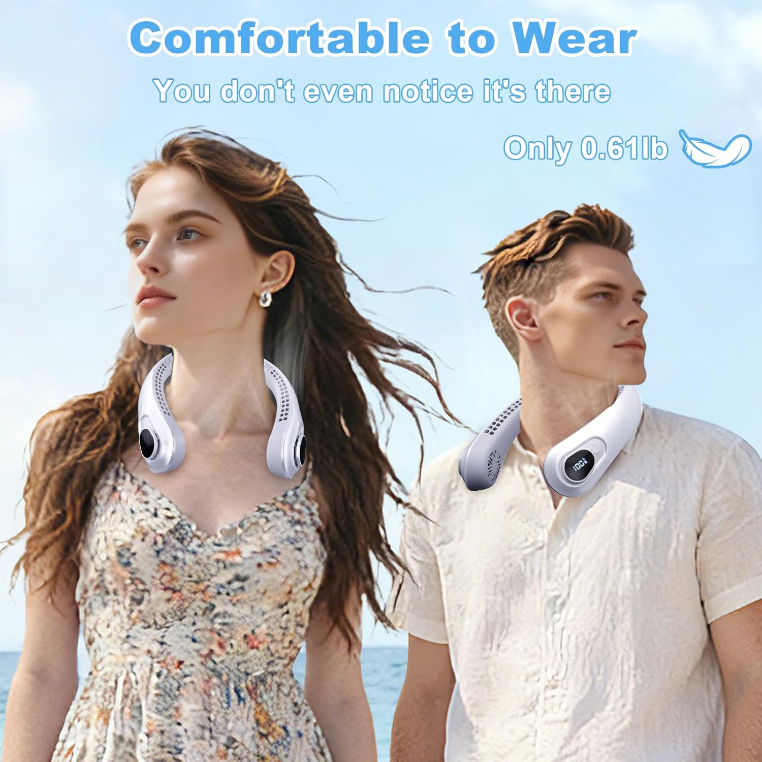 Thumbnail 6 de FYALLASO Portable Neck Fan Rechargeable with LED Display, 5 Speeds, 5000 mAh Bladeless Personal Cooler (Gray)