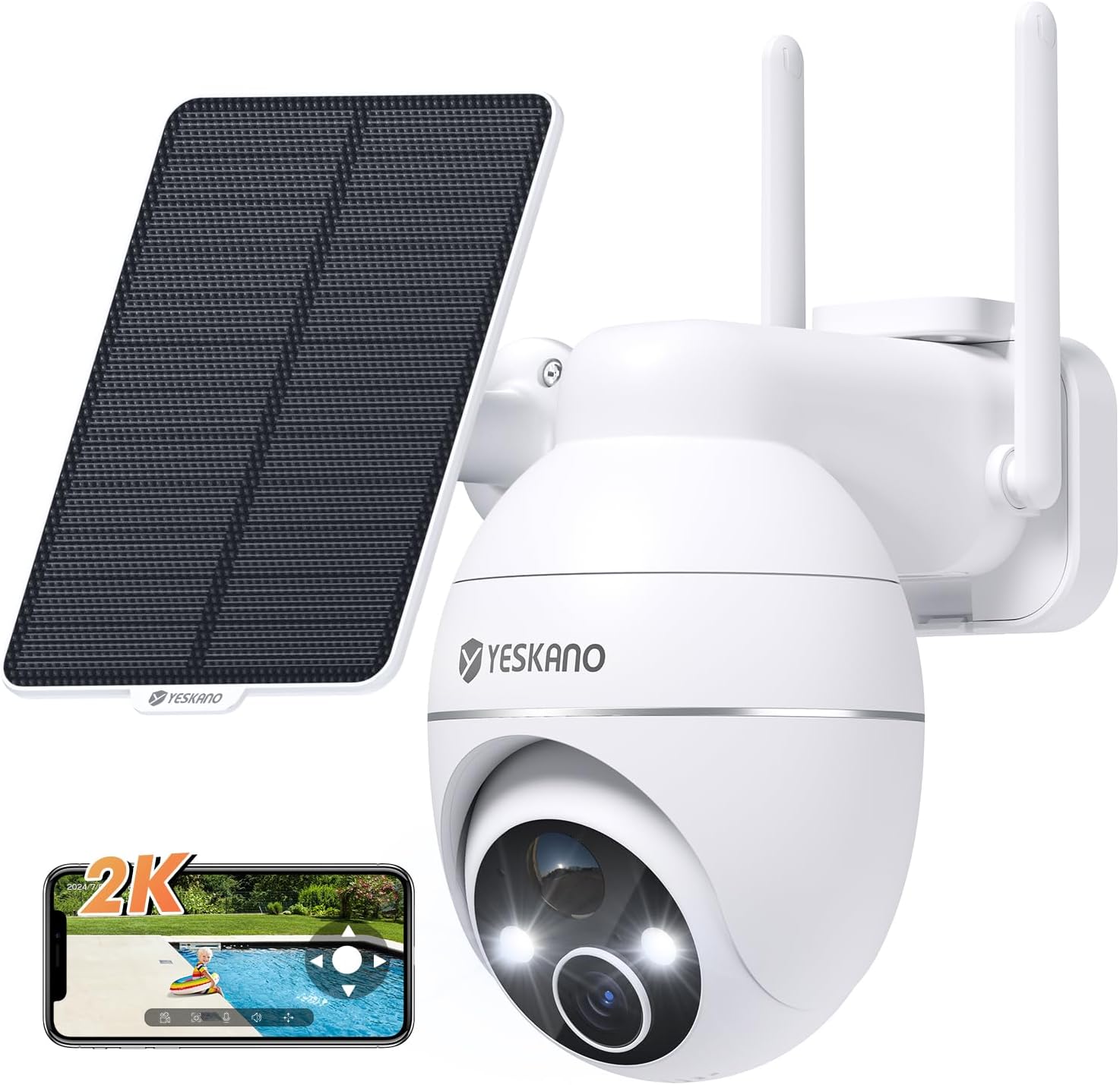 Detalle de YESKANO 2K Telecamera Wi-Fi Esterno Solare 360° PTZ, Videosorveglianza a Batteria con Rilevamento Umano, Audio 2 Vie e Visione Notturna a Colori