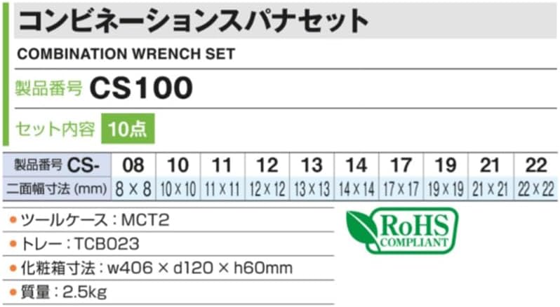 Thumbnail 6 de トネ(TONE) CS100 コンビネーションスパナセット 10点組 シルバー