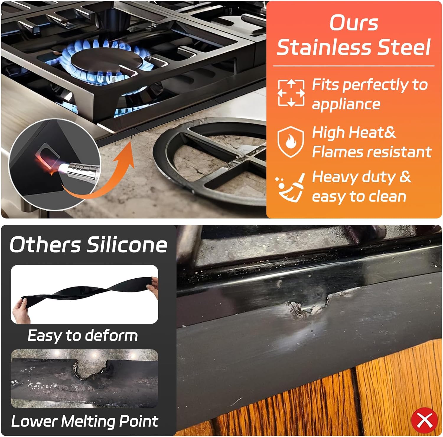 Detalle 2 de ACPULSE SGC-MAIN-01 Stainless Steel Stove Gap Covers, Adjustable 13.8–27.6 in, 2-Pack