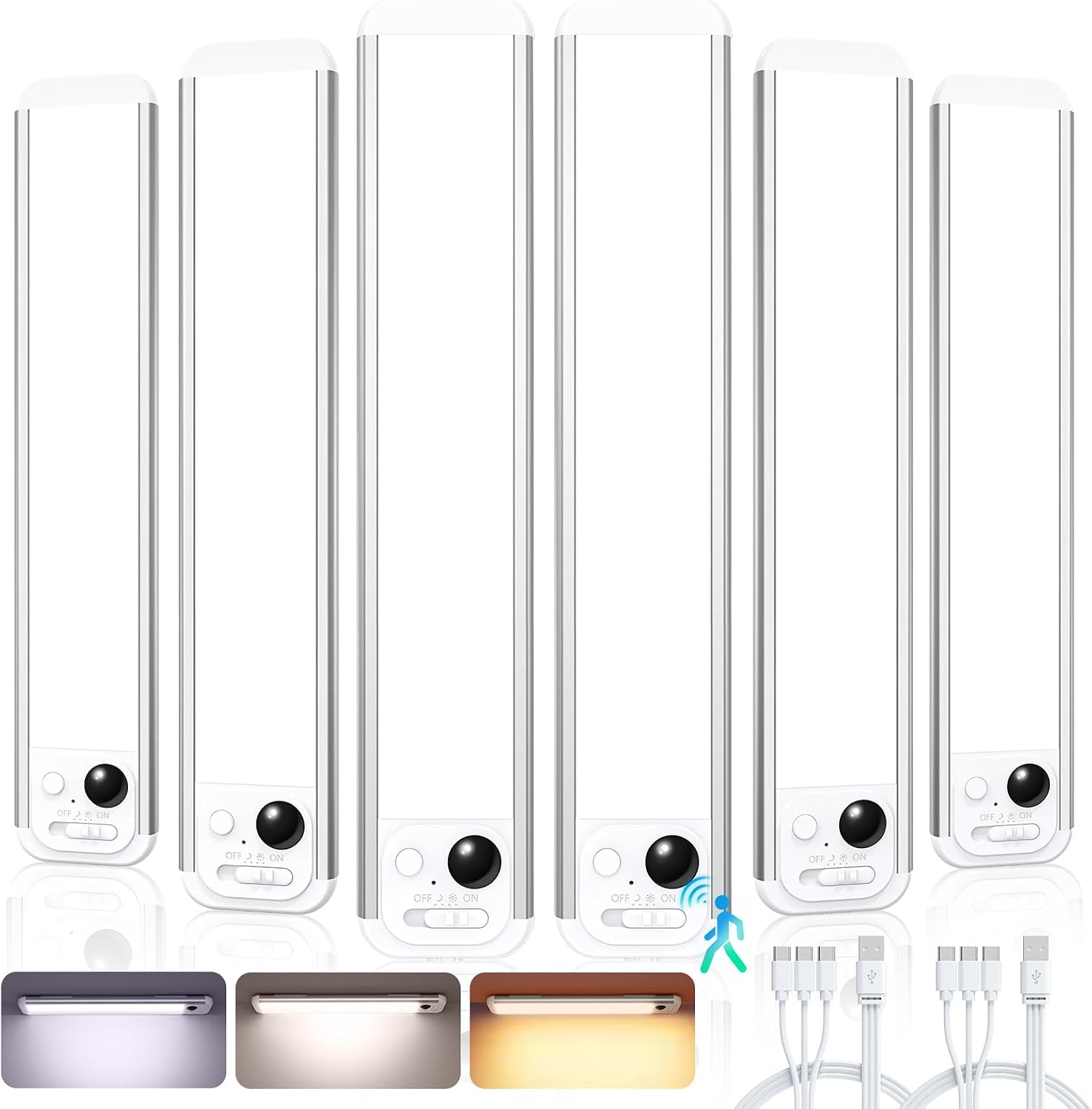 Detalle de RUIKORING RK-AL21x6 8.5-Inch Under-Cabinet Lights, 6-Pack, Motion Sensor