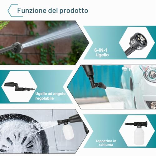 Detalle de Purova Idropulitrice a Batteria 100 Bar – Motore Brushless 1000W, Batteria da 6,0 Ah