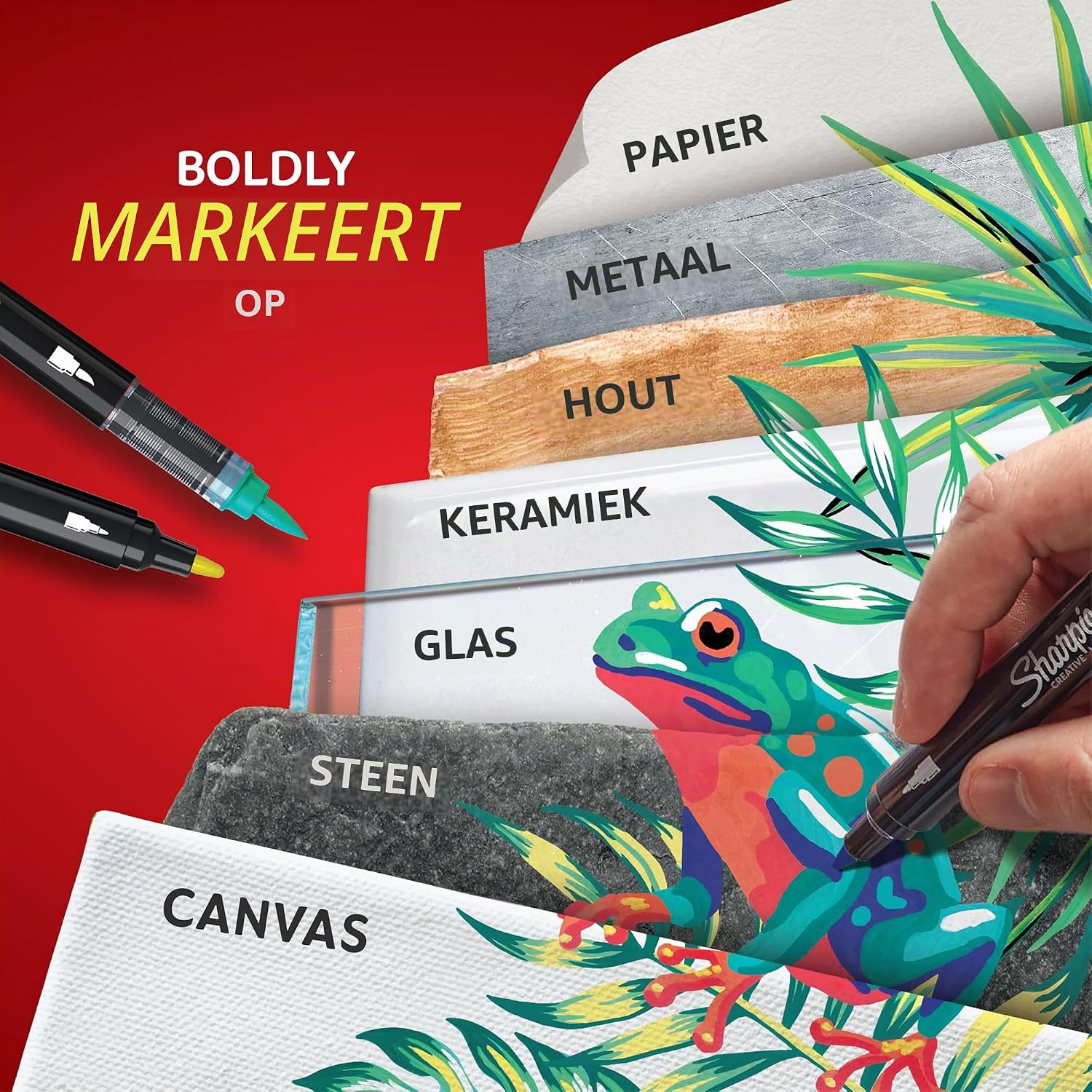 Detalle 2 de Sharpie Creative Marker acrylverfmarkers met brushpunt, waterbasis, rood, 6 stuks