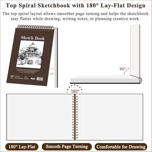 Detalle de Fuxi 9" x 12" Sketch Book, Top Spiral Bound, 100 Sheets (68lb/100gsm) – Dry Media Paper