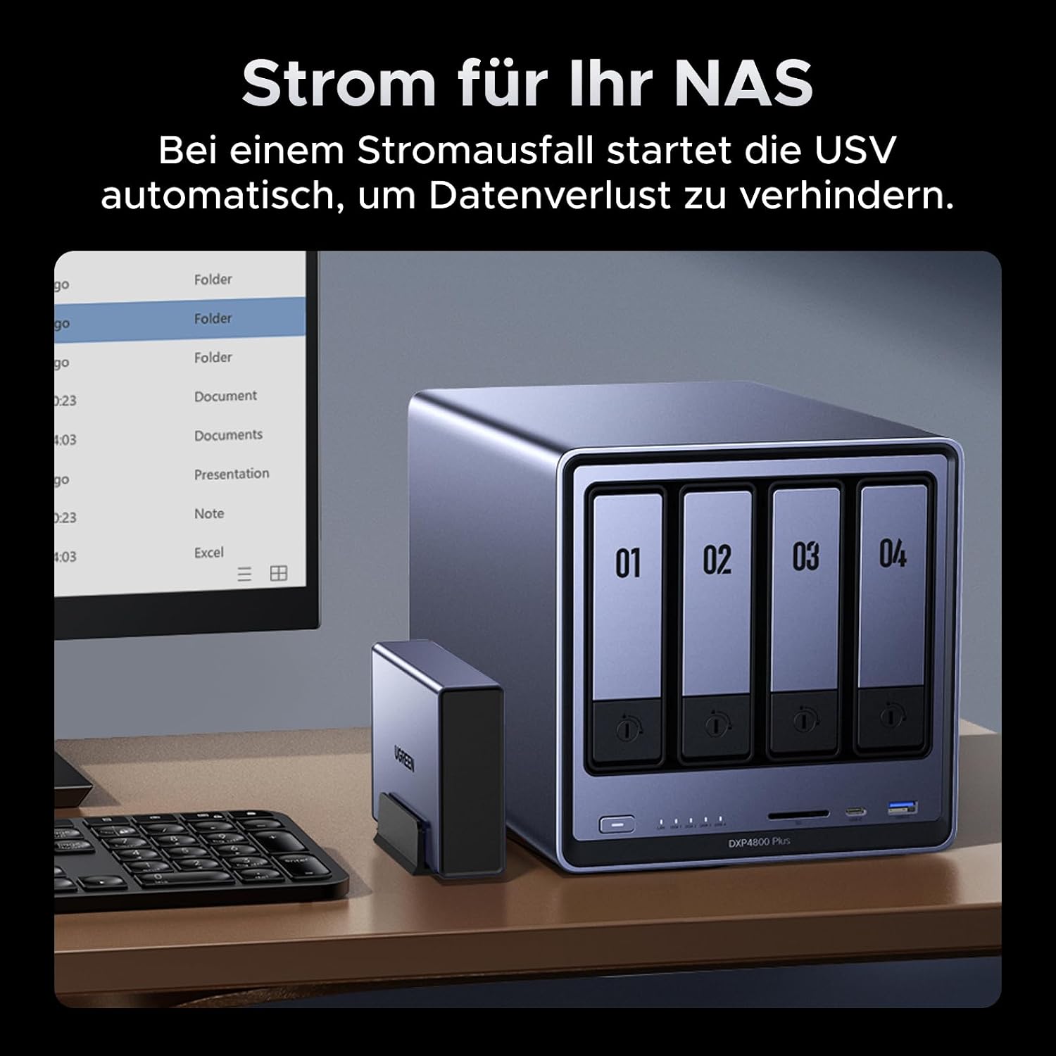 Detalle de UGREEN NASync US3000 120W NAS-USV: Überspannungsschutz mit App-Steuerung