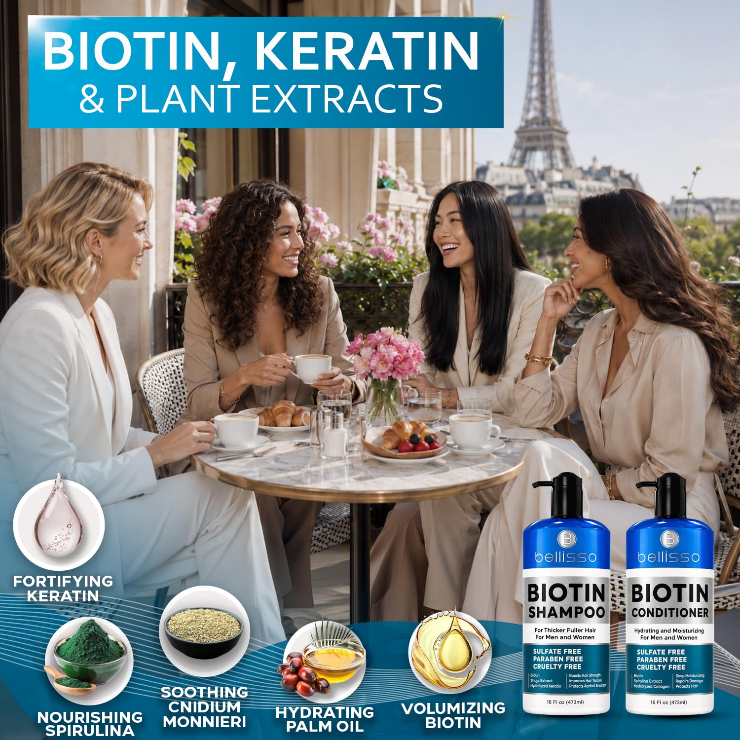 Detalle 1 de BELLISSO Biotin Shampoo and Conditioner Set, Sulfate- and Paraben-Free