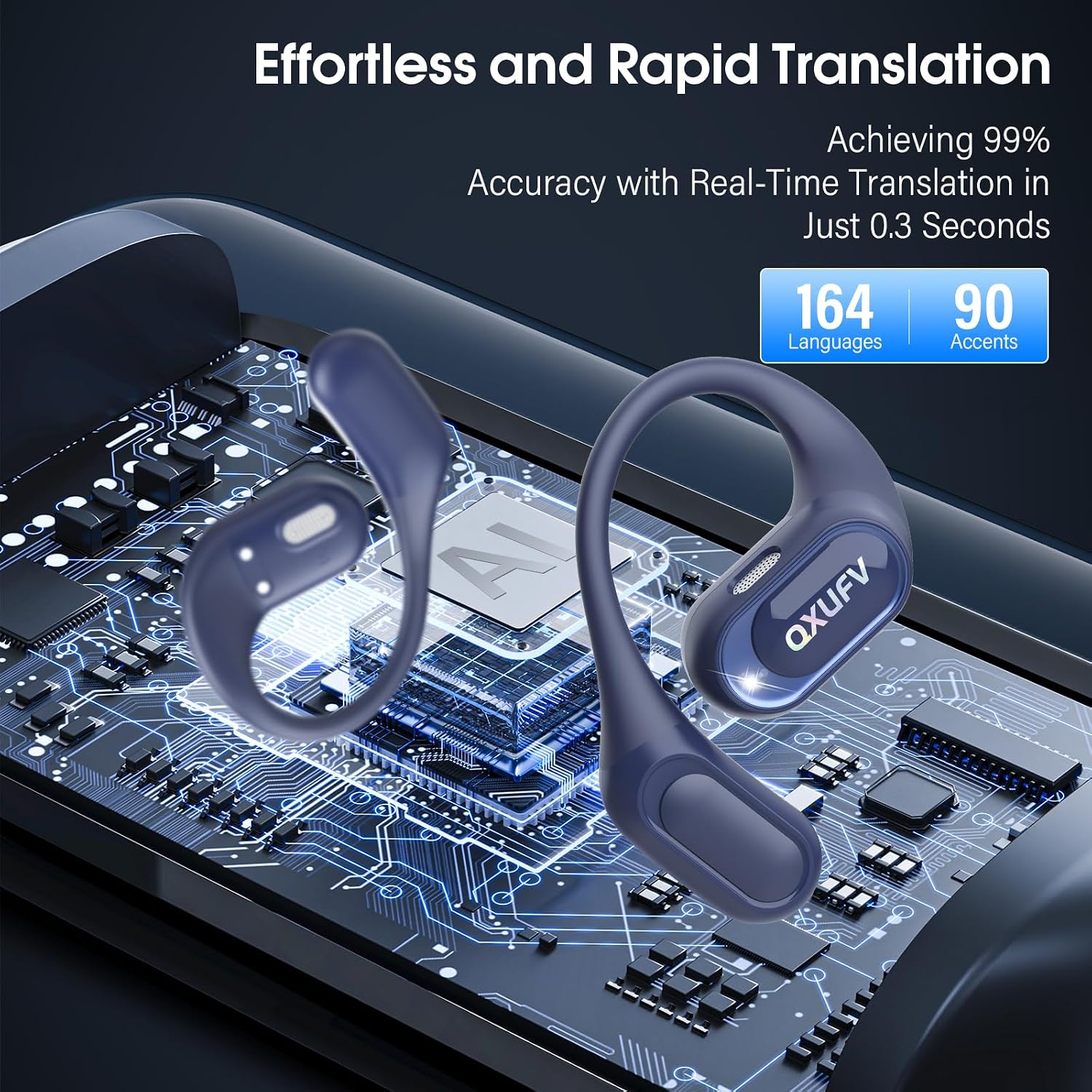 Thumbnail 2 de QXUFV QX68 Écouteur Traducteur Instantané : 164 langues, 9 modes IA, Open-Ear