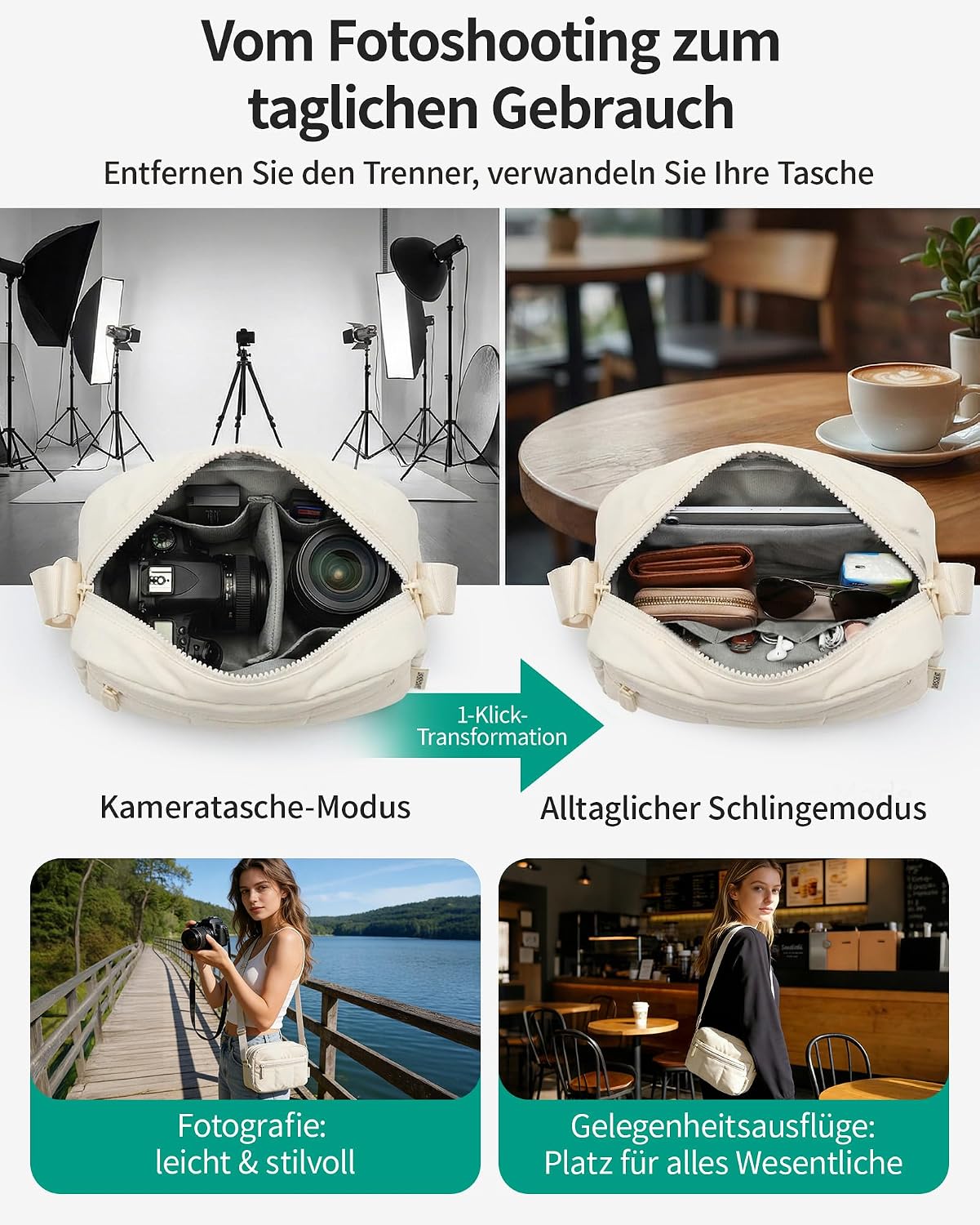 Detalle de bagsmart Puffer Kameratasche Klein – kompakte, leichte Umhängetasche für DSLR/SLR