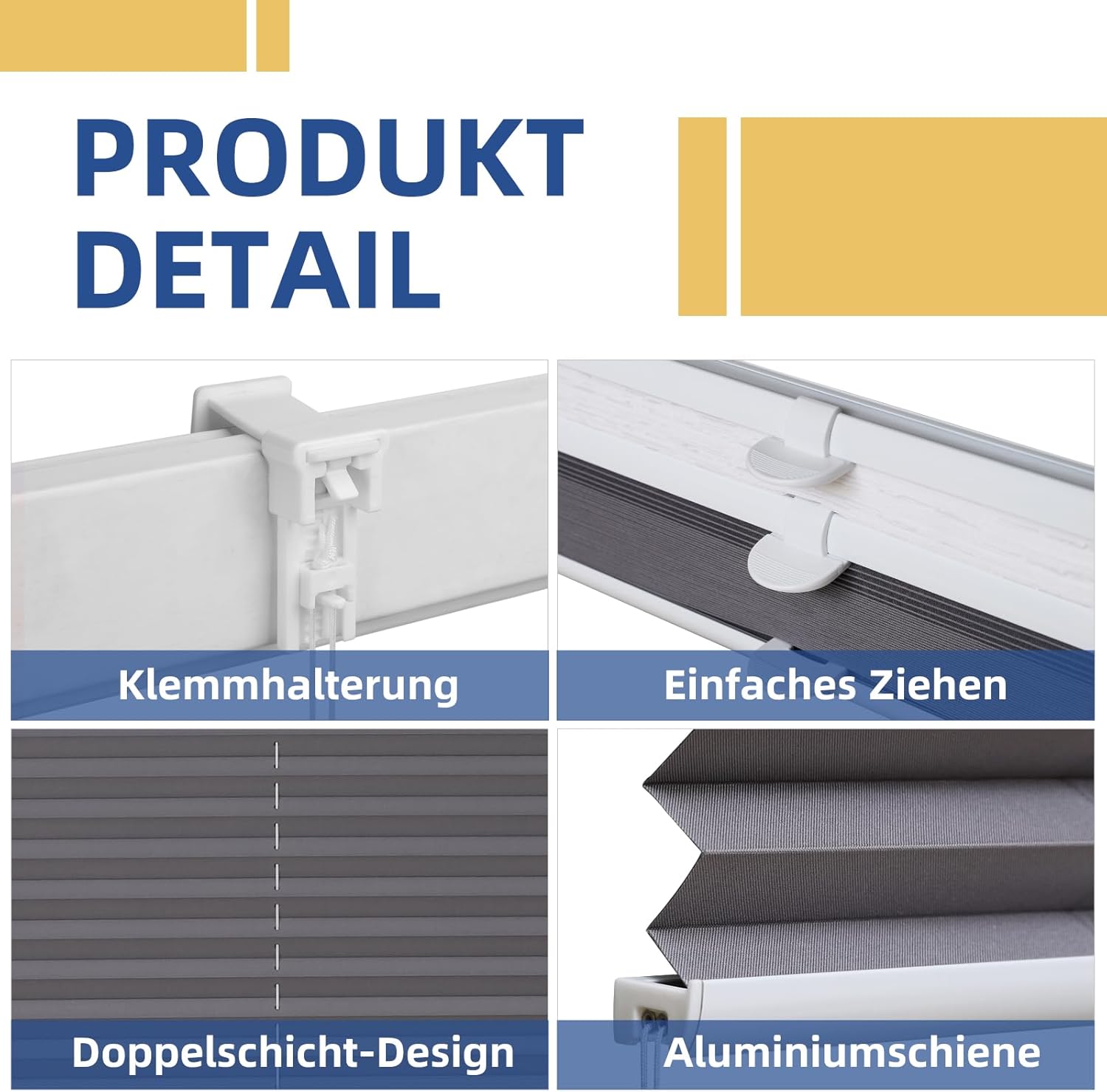 Thumbnail 6 de Sekey Plissee Doppelplissee Day+Night (ohne Bohren) 80x120 cm – Druck & Grau mit Klemmfix