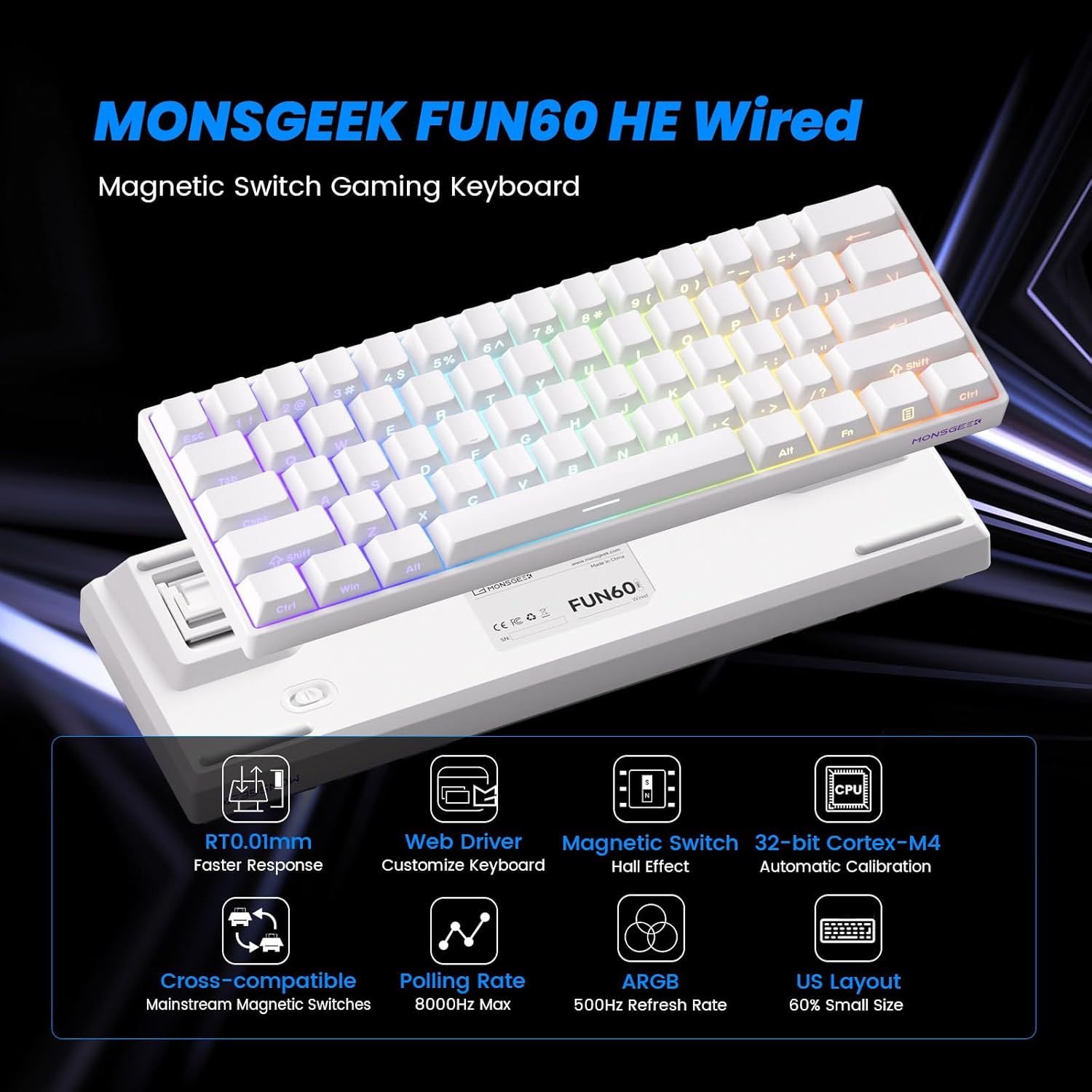 Thumbnail 1 de MONSGEEK FUN60 Pro Rapid Trigger Gaming Keyboard 60% with 16k Scan Rate and Magnetic Switches