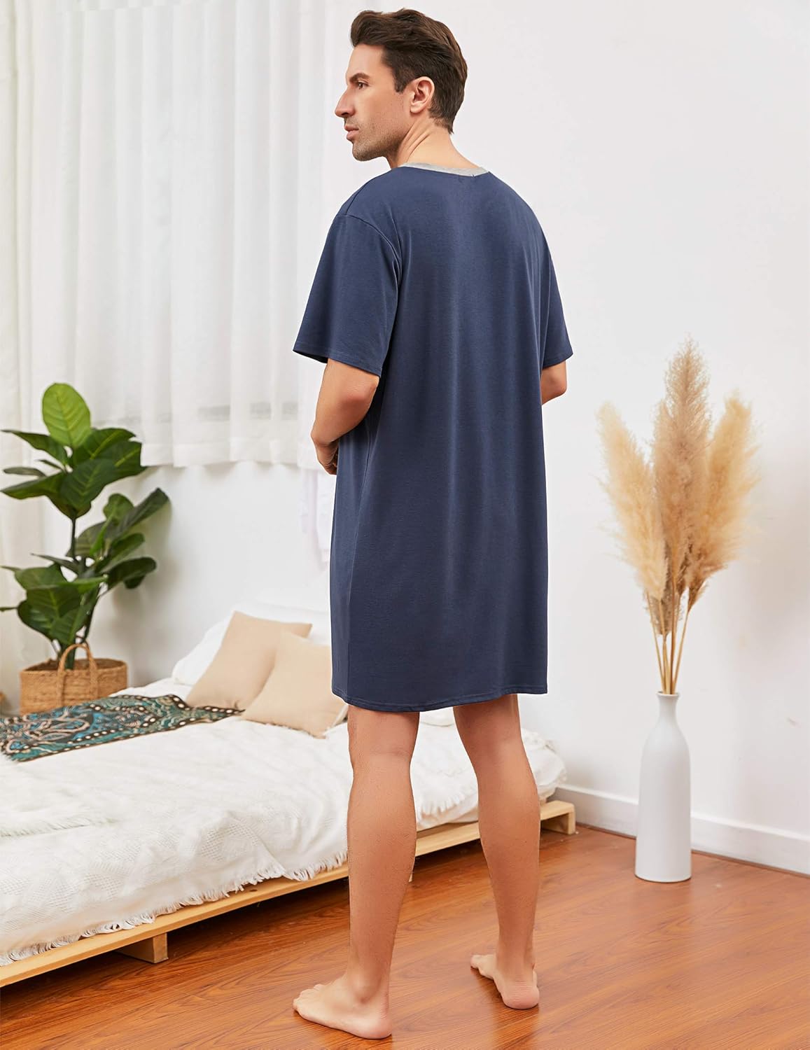 Thumbnail 4 de Enjoyoself men’s cotton pyjama top (short sleeve, knee length) – soft breathable lounge nightwear
