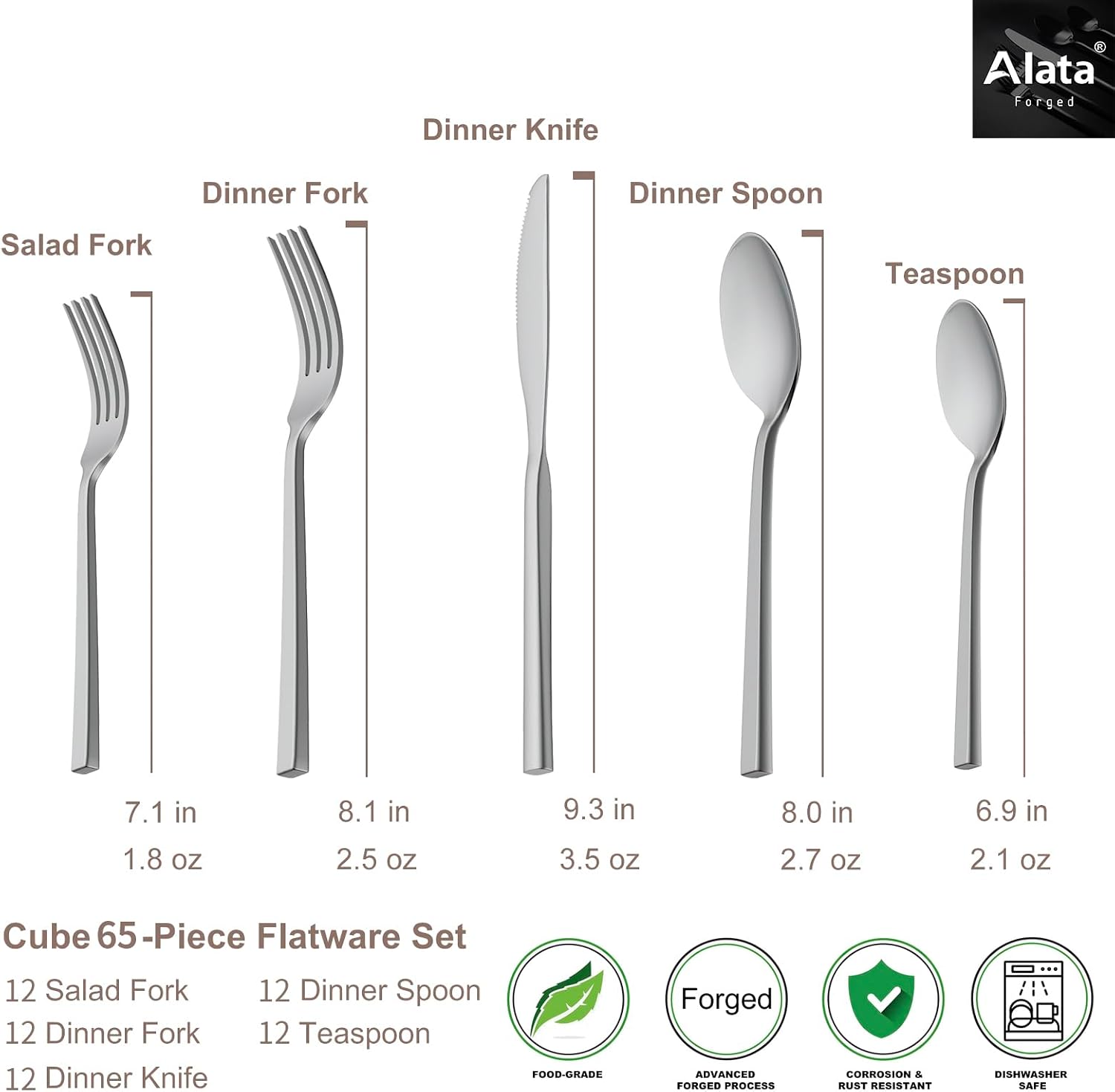 Detalle de Alata Cube 65-Piece Stainless Steel Flatware Set 🍴