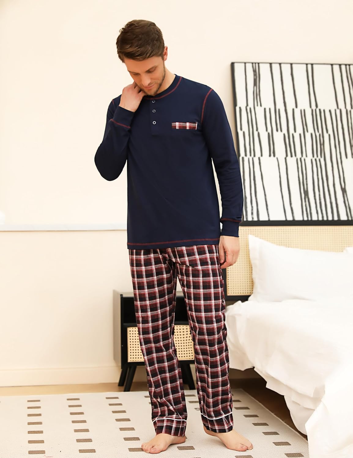 Detalle de Litherday Pyjama Long à Carreaux Homme 2 pièces