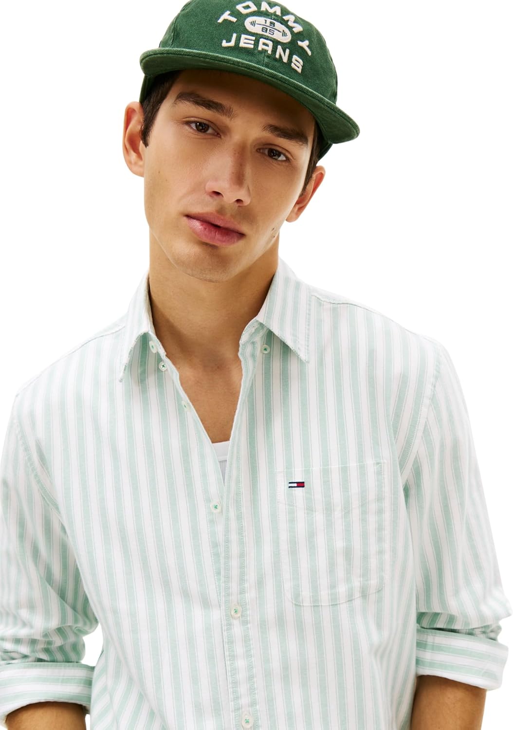 Detalle de Tommy Jeans Tjm Reg Stripe Oxford Shirt, camicia a righe in stile Oxford da uomo