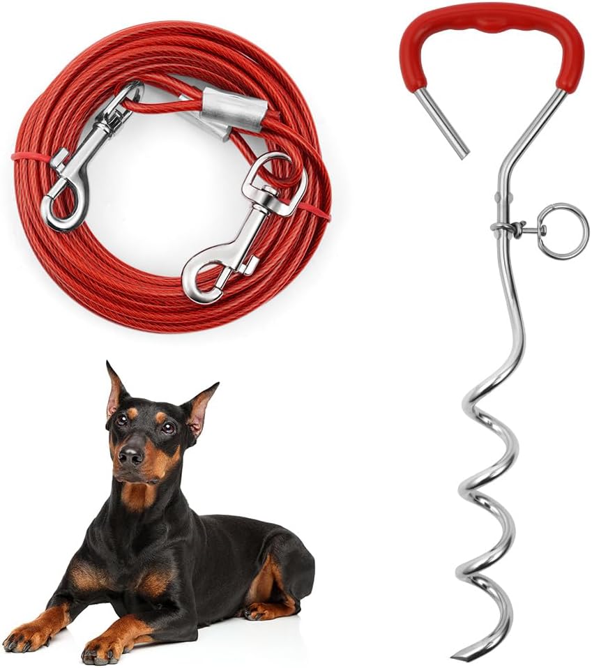 Detalle de Aomig spiraalanker voor honden met kabel van 6 m en Q195-staal