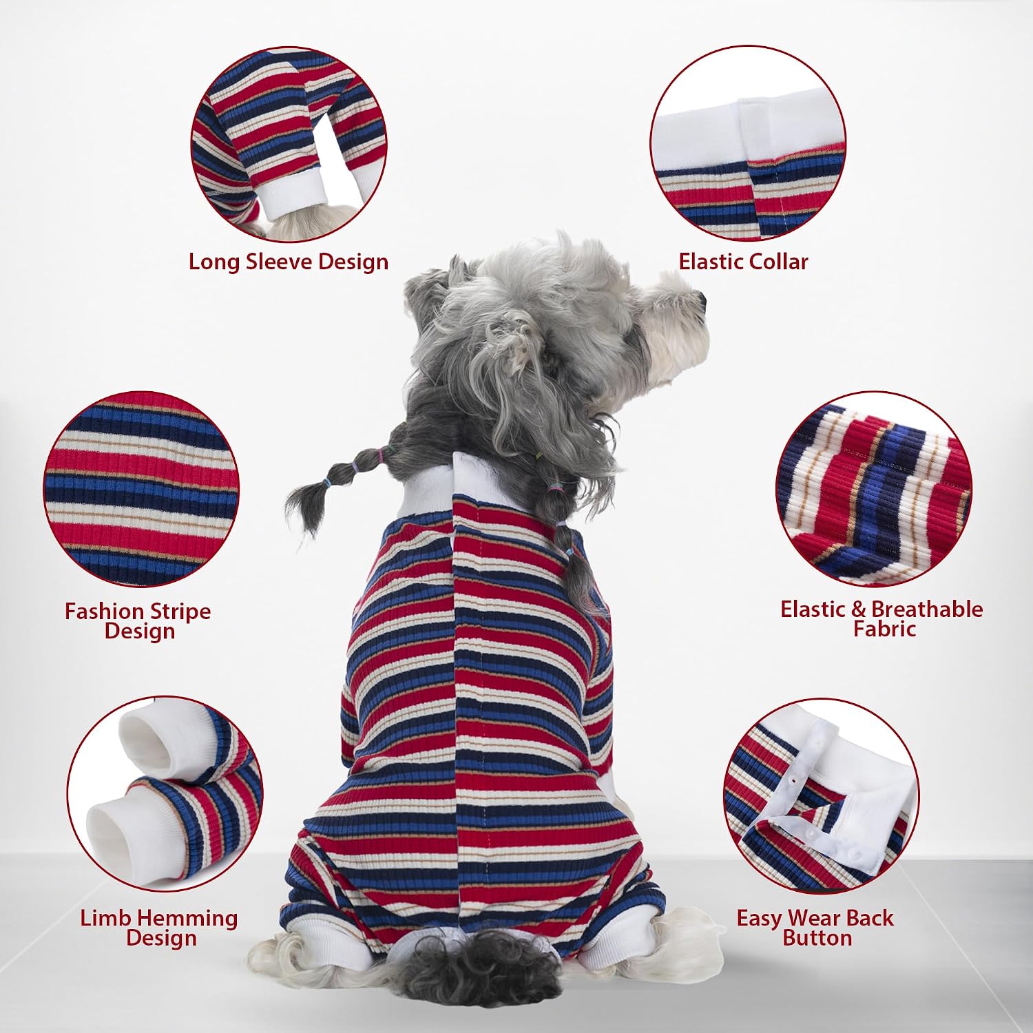 Detalle de PawSailor Dog Surgery Recovery Suit Sleeve – Full Body Cotton Onesie (Blue-Red, S) for Post-Surgical Protection