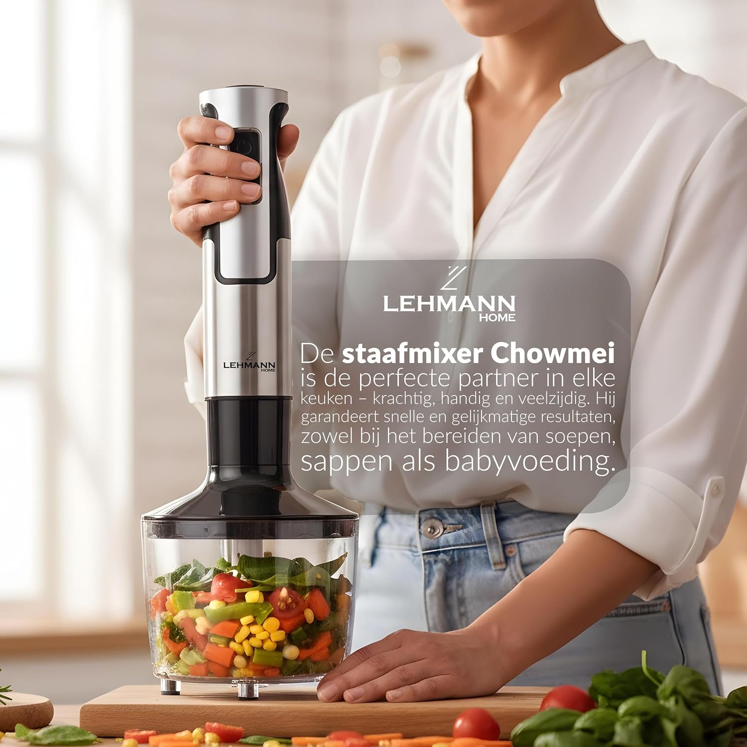 Detalle de Lehmann Chowmei staafmixerset 1200 W met 8 standen en turbofunctie
