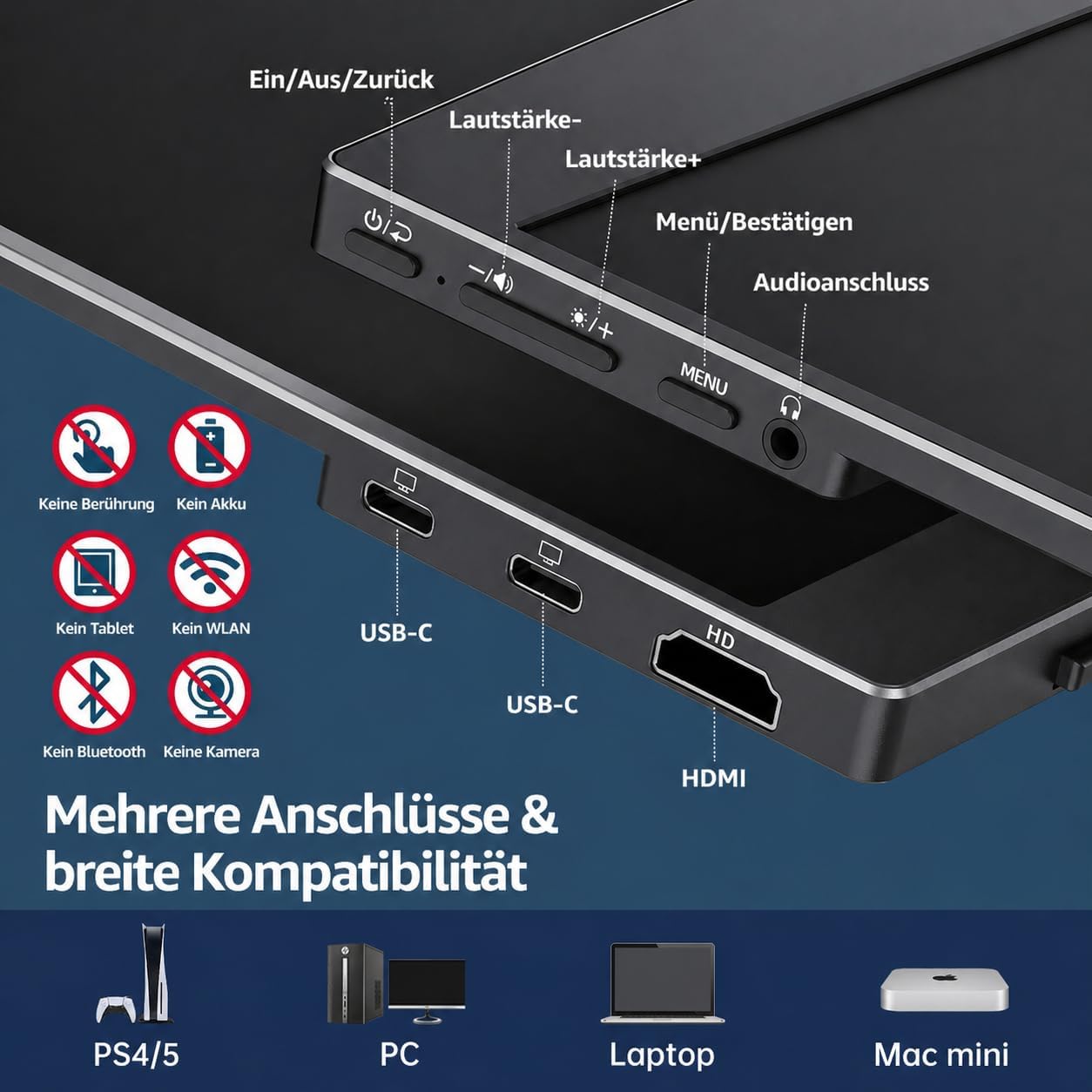 Detalle 2 de cocopar Portable Monitor 15,6 Zoll (1080P FHD) – mobiler USB-C/HDMI Zweitbildschirm mit Lautsprecher