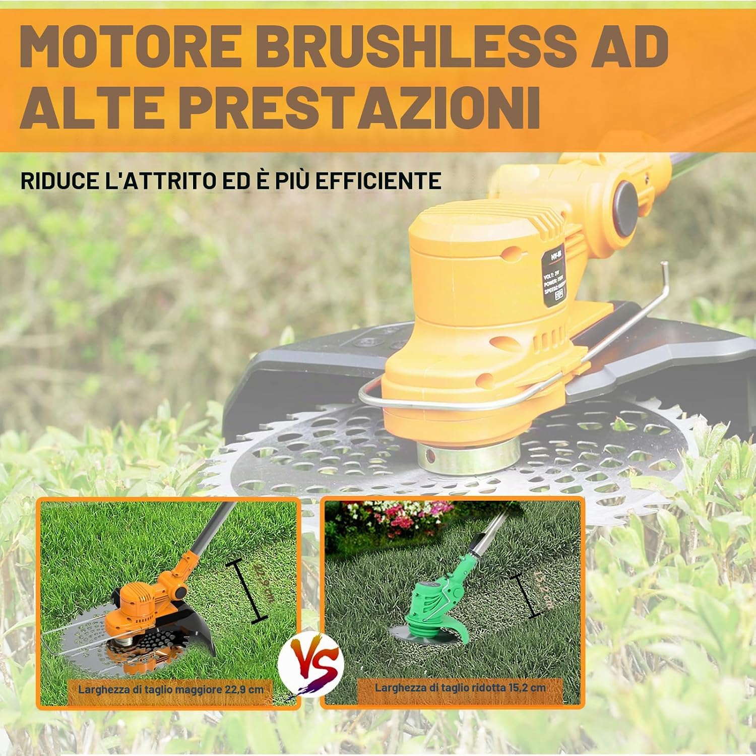 Detalle de Decespugliatore a batteria 2 batterie, tagliaerba 4 in 1 con testa girevole 0–90°, leggero e versatile per giardino