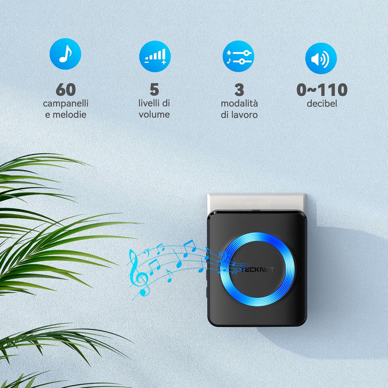 Thumbnail 2 de TECKNET Campanello Wireless da Esterno impermeabile con 60 melodie e raggio fino a 400 m