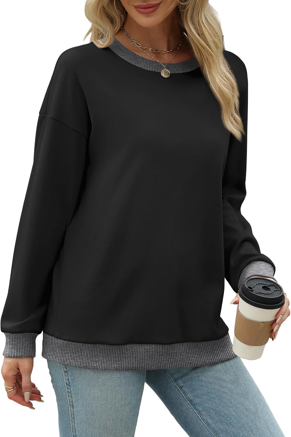Detalle 2 de Saloogoe Sweatshirts Crewneck Loose Fit Tops