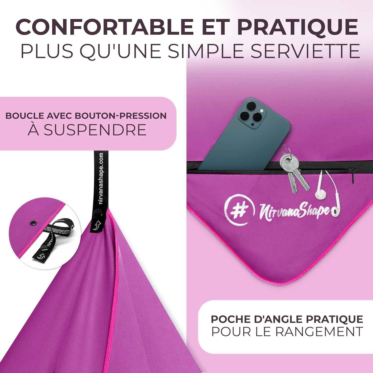 Detalle de NirvanaShape Serviettes Microfibre – absorbantes, légères et à séchage rapide pour le voyage, le sport et le bien‑être
