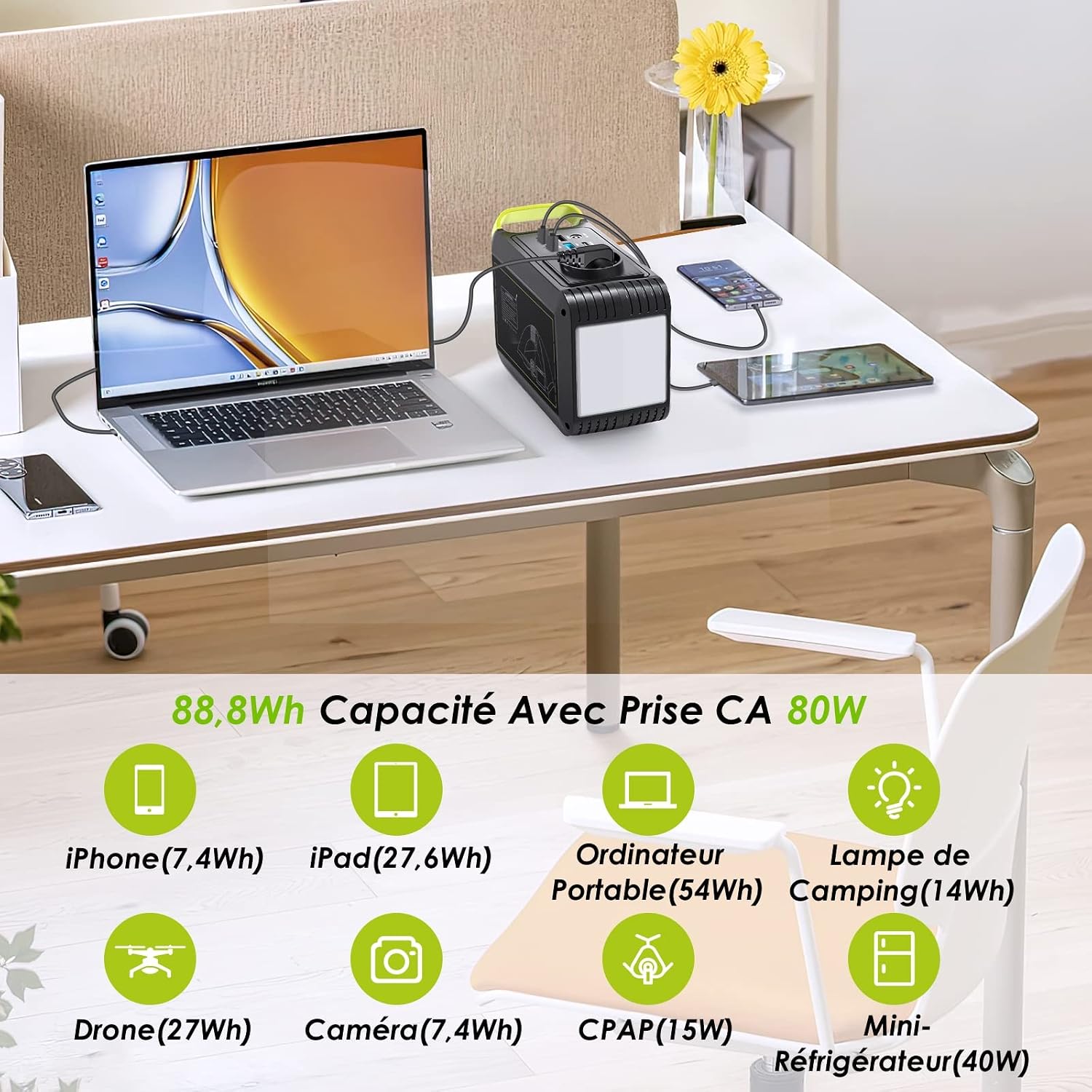 Detalle de MARBERO Station électrique portable 88,8Wh — générateur 80W ⚡