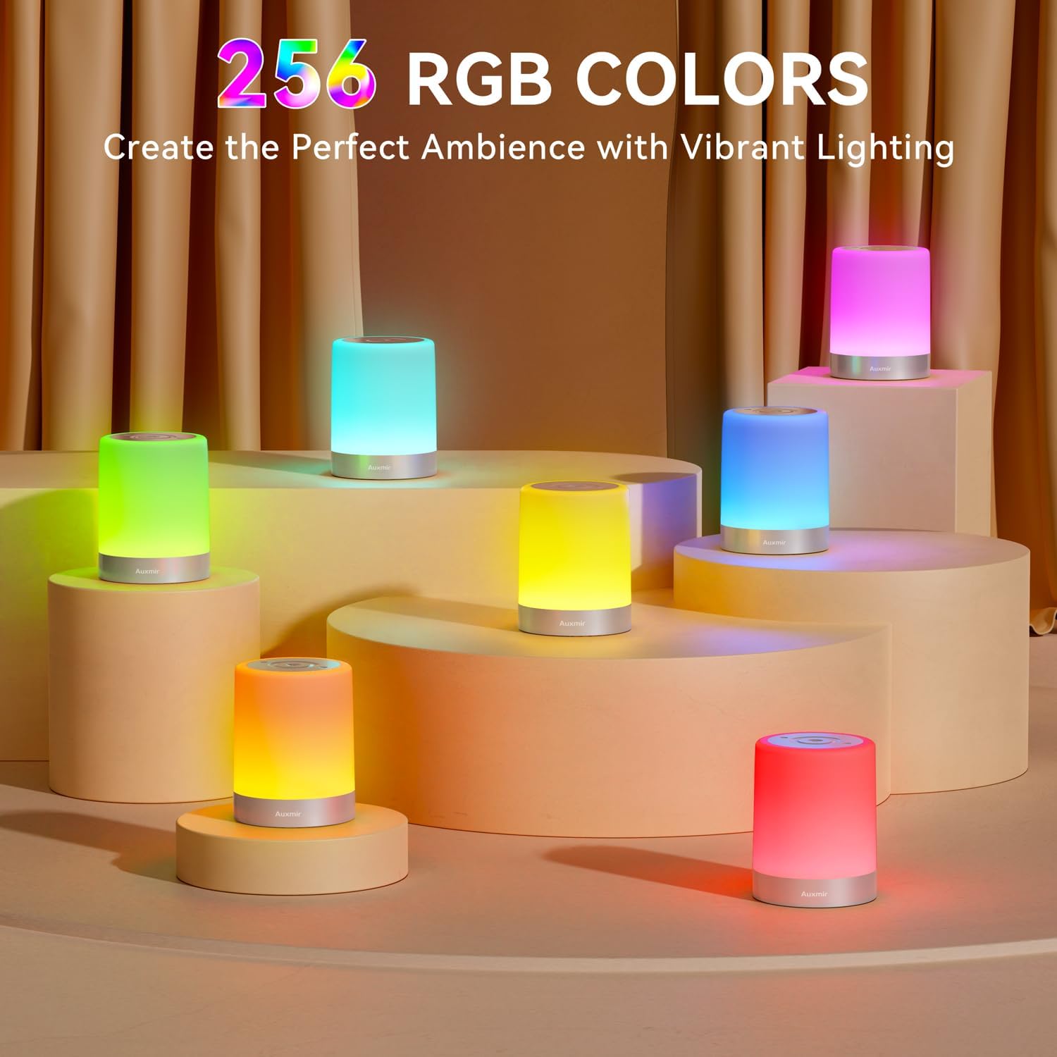Thumbnail 1 de Auxmir Nachttischlampe Nachtlicht Touch Dimmbar – kabellos, 256 RGB Farben, 3000mAh Akku