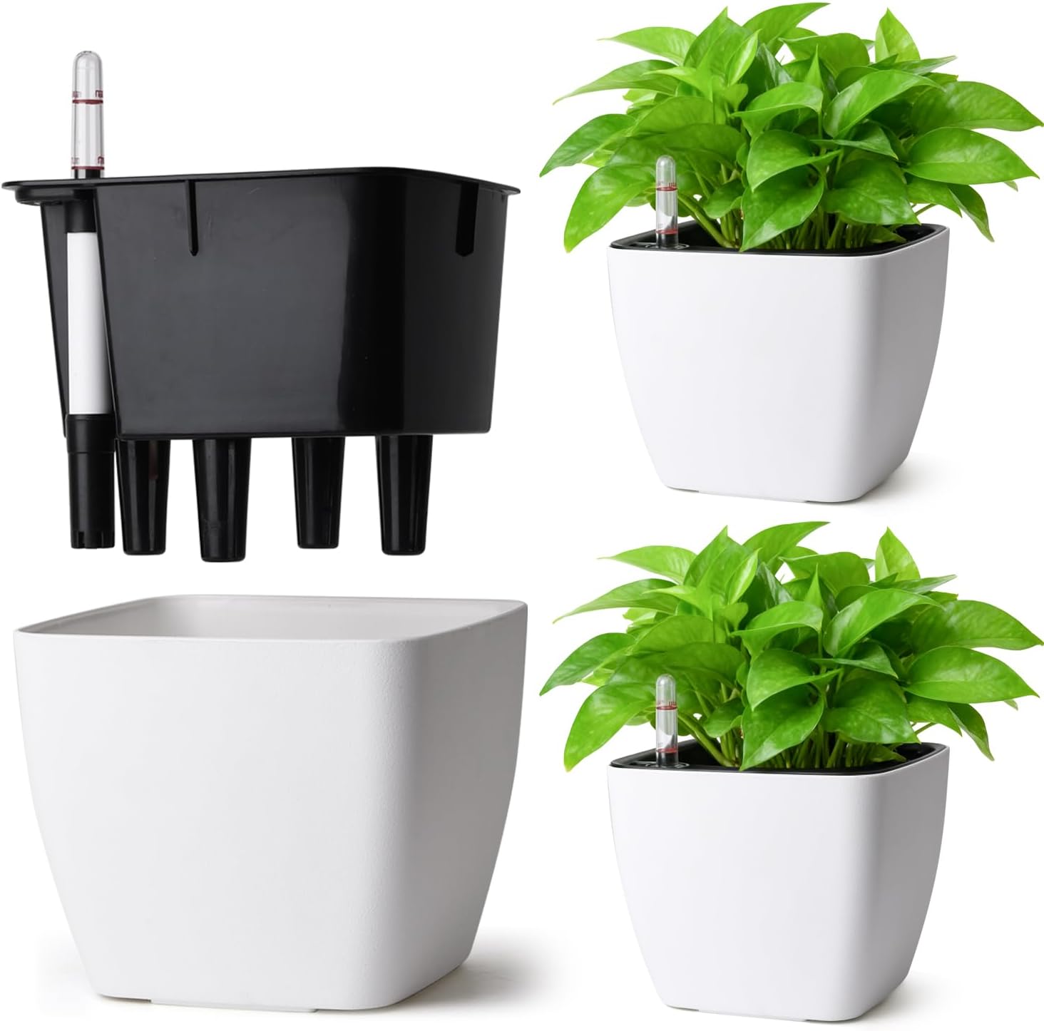 Detalle de T4U Self-Watering Plant Pots, 18 cm, 3 Pack with Water Level Indicator