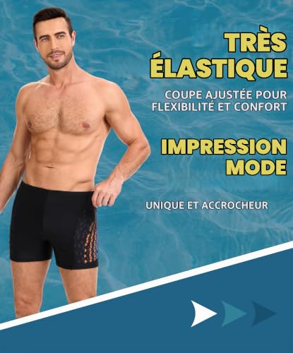 Detalle de AMZSPORT Maillot de Bain Homme Short de Bain à Séchage Rapide – Noir-Orange XL
