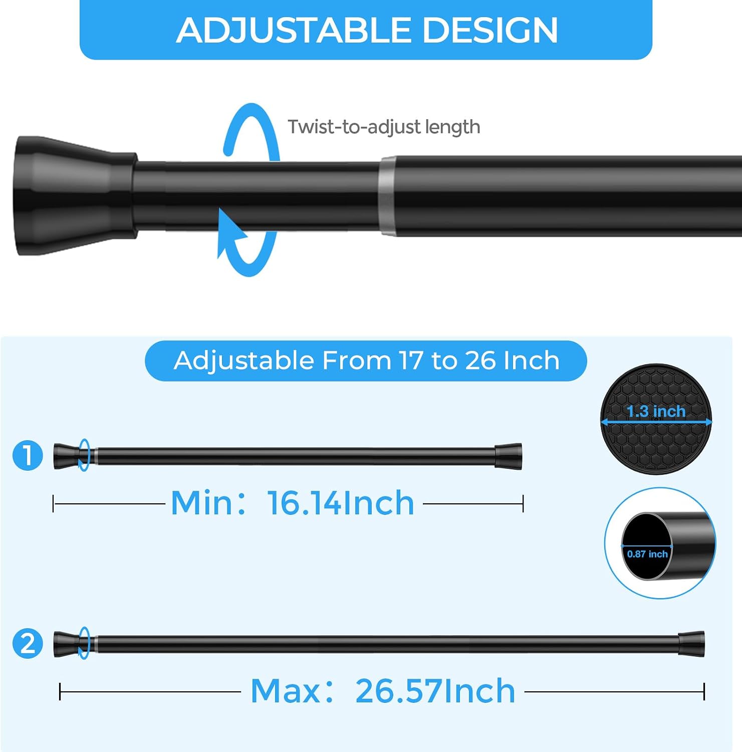 Detalle 2 de AIZESI Tension Curtain Rod 16–26 Inch