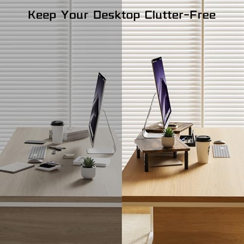 Thumbnail 6 de ETHU Dual Monitor Stand Riser with Drawer 75-103.4cm, Walnut