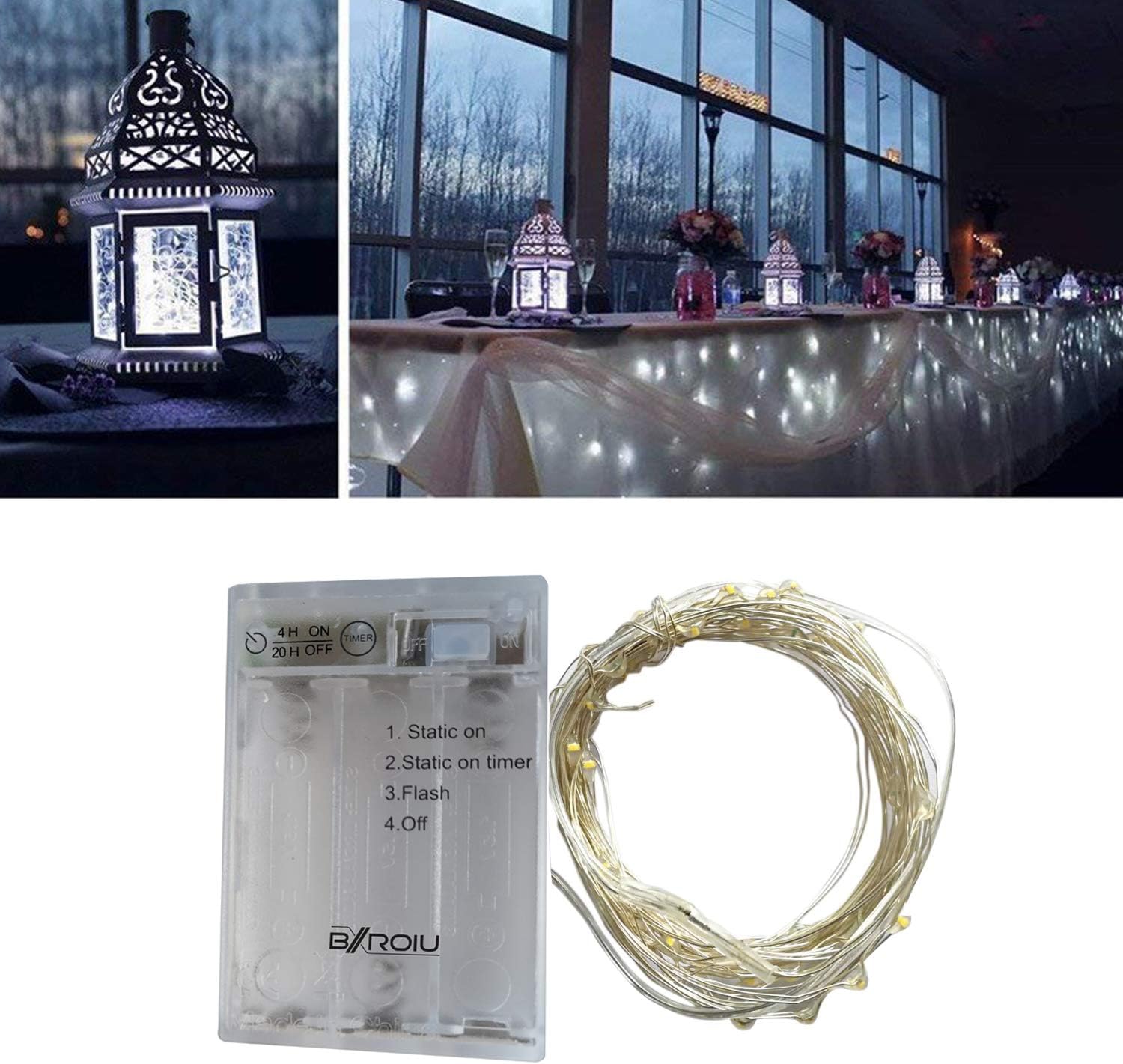 Thumbnail 4 de BXROIU Fairy Lights Battery with Timer 4-Pack – 5m Silver Wire LEDs (Cool White) for Indoor Décor