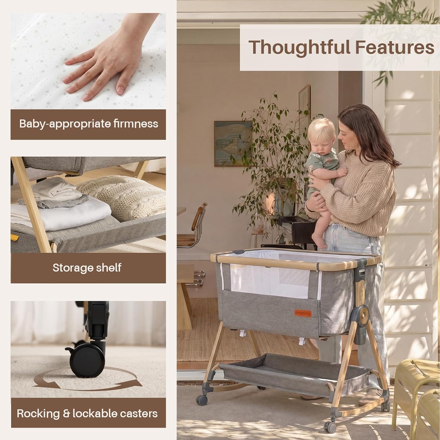 Thumbnail 3 de Maydolly CC03 3-in-1 Baby Bassinet Bedside Crib with Adjustable Height