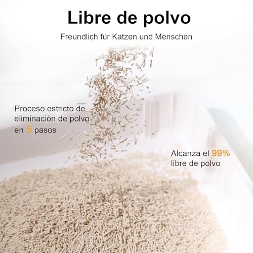 Detalle de FUKUMARU Arena de Tofu para Gatos 5.4 kg: arena aglomerante, polvo mínimo y control de olores
