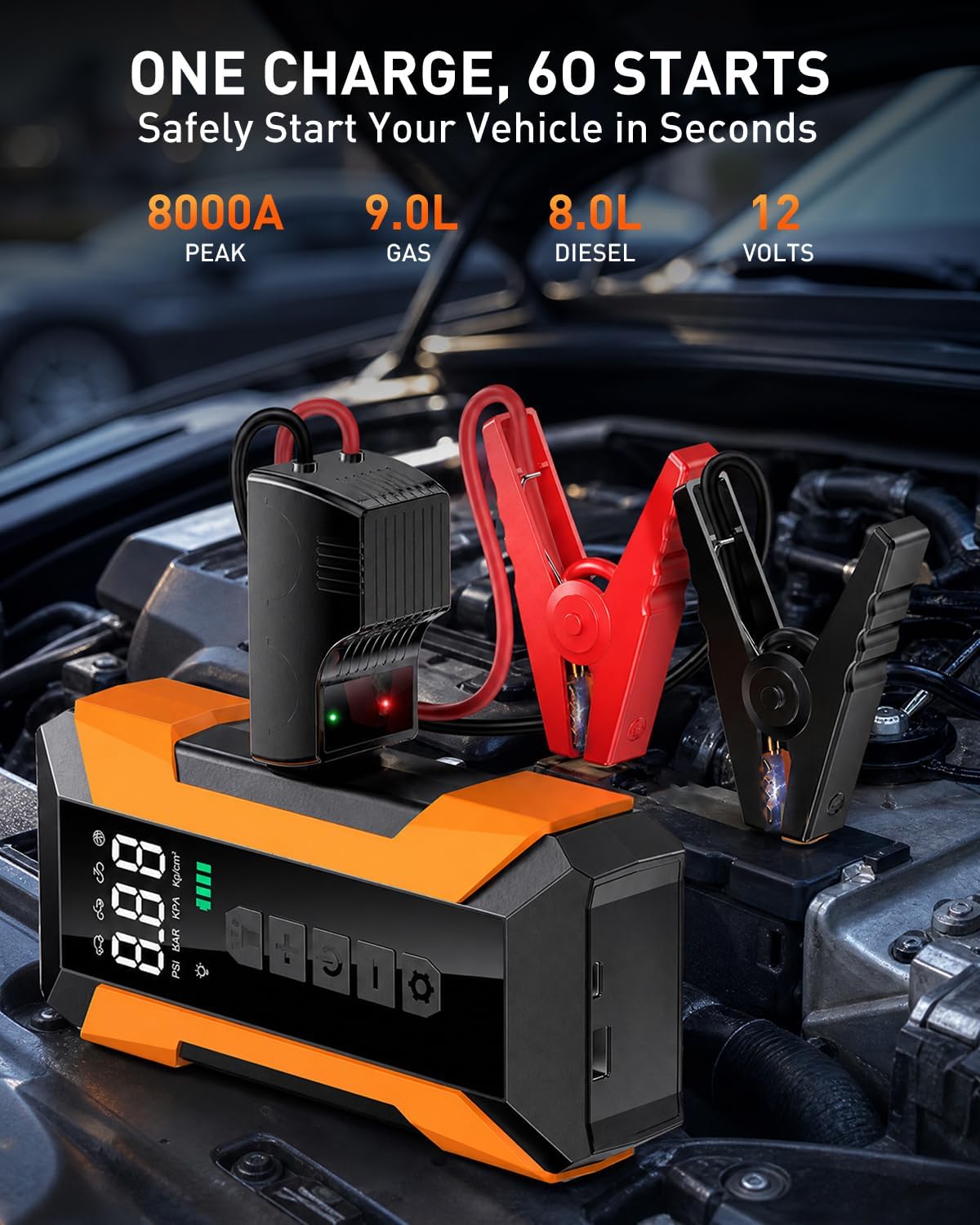 Thumbnail 2 de Jump Starter Power Pack with Air Compressor 8000mAh 150 PSI – 12V Car Battery Booster Jump Starter and Portable Air Pump