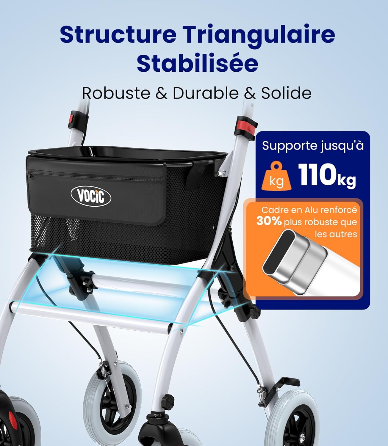 Detalle 1 de VOCIC Z32 déambulateur étroit d’intérieur pliable et léger, blanc (pour appartements)