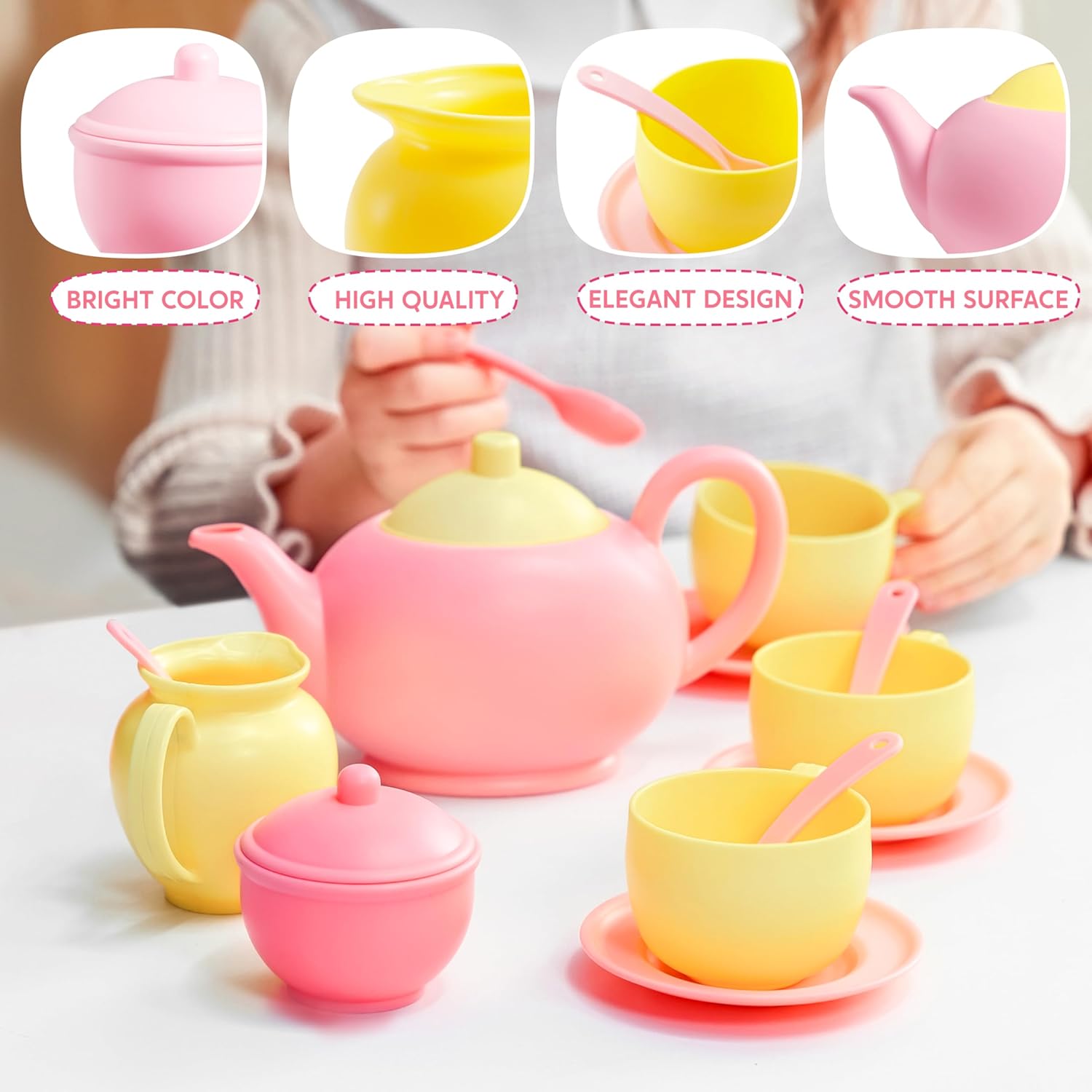 Detalle de JOYIN Pretend Play Tea Party Set (18-Piece) – BPA & Phthalates Free Food Accessories for Ages 4-6