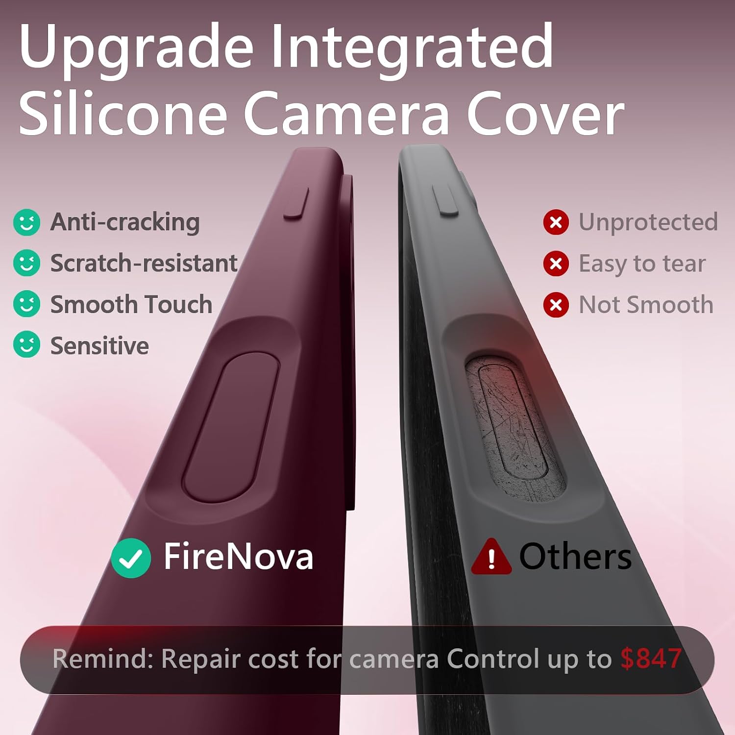 Detalle de FireNova iPhone 18 Pro Max Case, Plum Silicone, MagSafe and Camera Cover