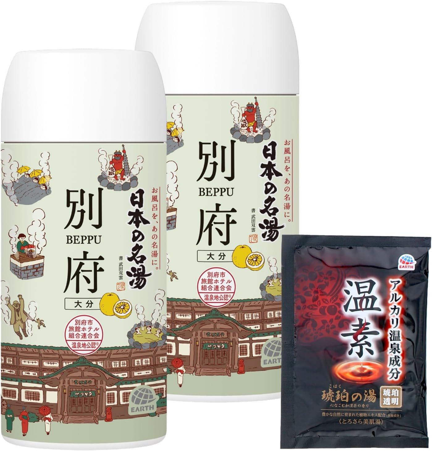 Detalle de 日本の名湯 別府 入浴剤 450g×2個+温素1包、和柑橘の香りの医薬部外品