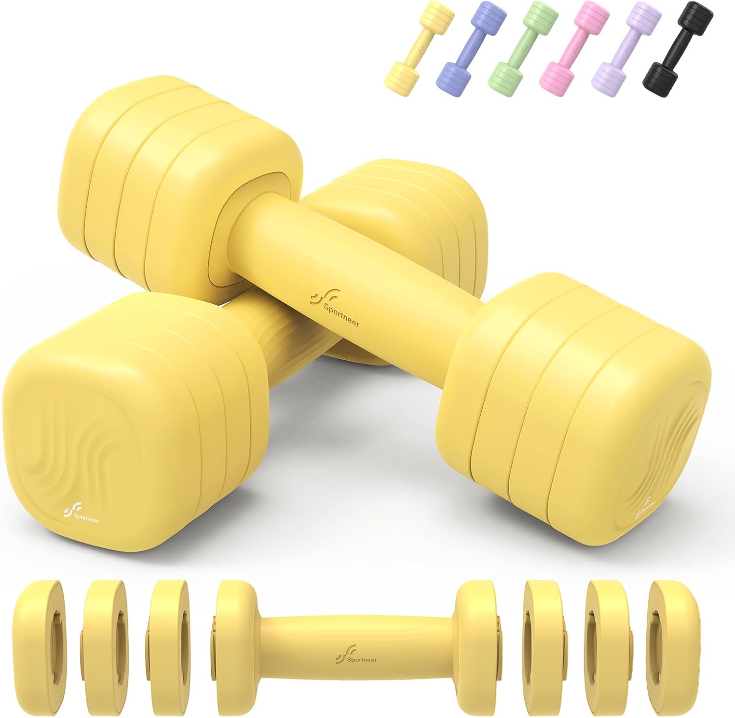 Detalle de Sportneer Adjustable Dumbbells Set for Women (1–2.5kg each) – 4-in-1 pair set with non-slip TPU grip