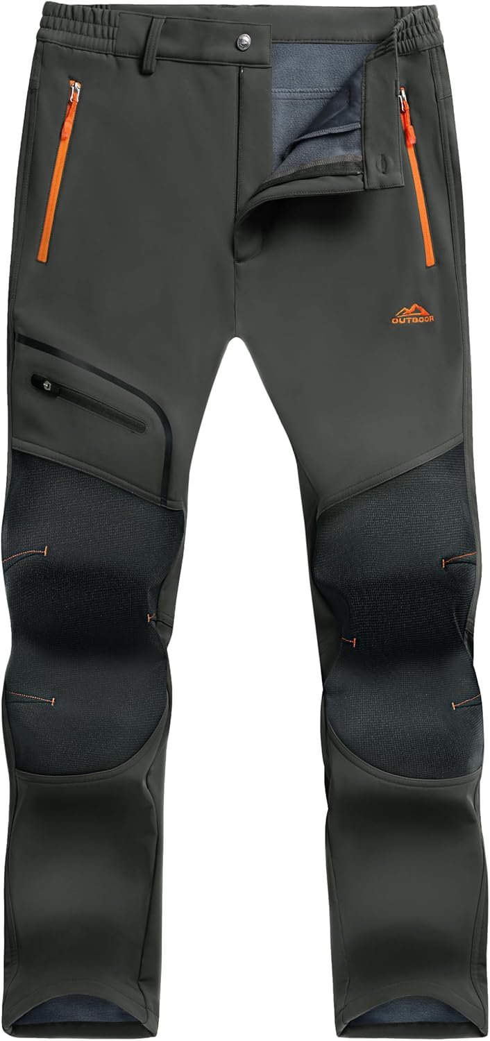 Detalle de TACVASEN Men's Outdoor Winter Trousers: Fleece Softshell, Wind and Water-Resistant Hiking Trousers